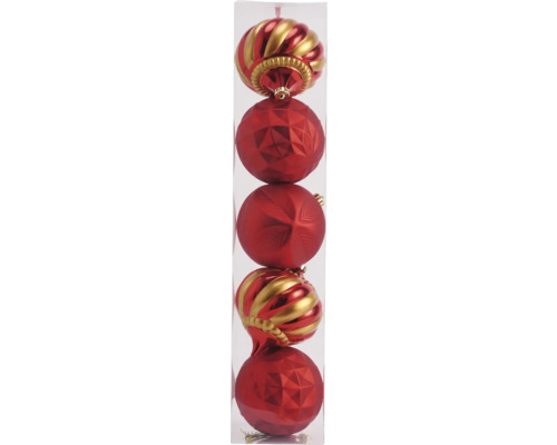 Boules pour sapin de Noël Lafiora plastique rouge 5 pièces Paquet de boules de Noël rouges avec différents motifs