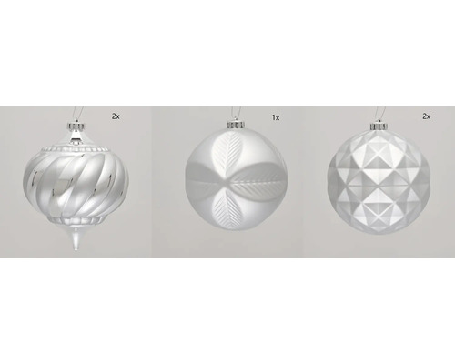 Ensemble de boules de Noël avec différents designs, 5 pièces