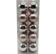 Paquet de douze boules de Noël argentées et or rose