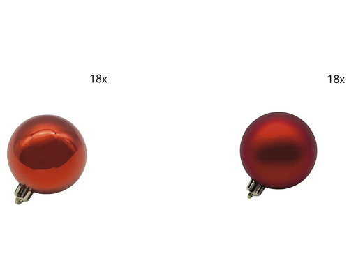 Weihnachtsbaumkugeln Lafiora Kunststoff Ø 6 cm rot 36 Stück Achtzehn rote Weihnachtskugeln aus Kunststoff