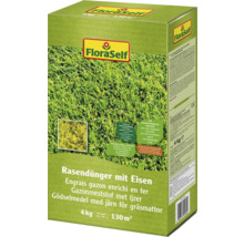 FloraSelf Engrais gazon enrichi en fer pour environ 130 mètres carrés de pelouse dans un paquet de 4 kilogrammes