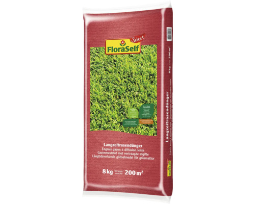 Engrais longue durée pour gazon FloraSelf Select 8 kg / 200 m² engrais minéral Emballage d''engrais gazon longue durée pour 200 mètres carrés de pelouse