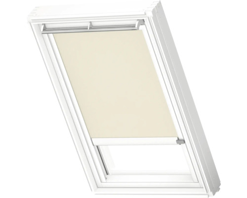 VELUX Dachfenster Rollo blickdicht beige mit weißem Alu-Rahmen solarbetrieben RSL CK04 1086KWL Dachfenster mit Rollo für Sonnenschutz