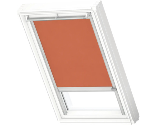 Dachfensterrollo in weißem Rahmen mit Stoff