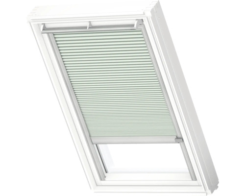 VELUX Dachfenster Wabenplissee blassgrün mit grauem Alu-Rahmen elektronisch FMC C02 1168K Dachfenster mit Plissee