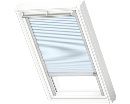 VELUX Dachfenster Wabenplissee gletscherblau mit grauem Alu-Rahmen elektronisch FMC C02 1169K Dachfenster mit Faltstore zur Lichtregulierung