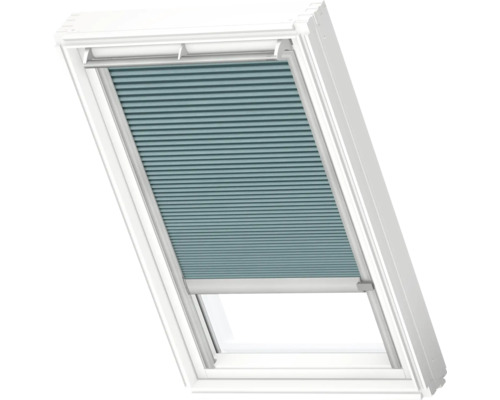 VELUX Dachfenster Wabenplissee petrol mit grauem Alu-Rahmen elektronisch FMC C02 1173K Dachfenster mit Faltrollo