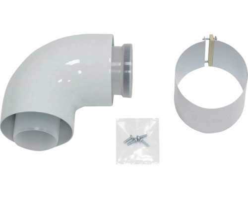 Rohrbogen, Rohrmanschette und Schrauben zur Rohrbefestigung