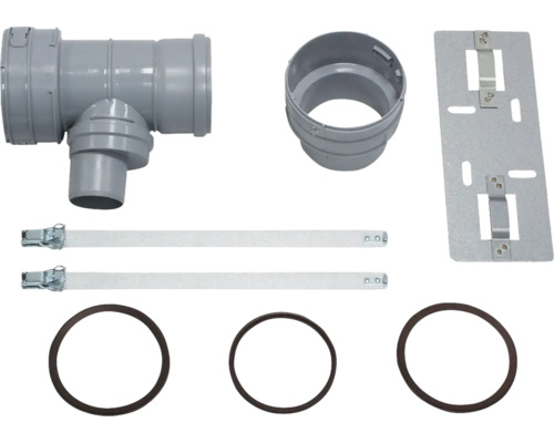 Abwasserrohr-Zubehörset mit T-Stück, Muffe, Montageschiene, Rohrschellen und Dichtungsringen
