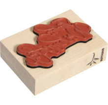 Tampon en bois avec inscription et logo du fabricant