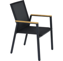 Chaise de jardin avec accoudoirs en bois et tissu mesh noir