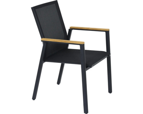 Chaise de jardin avec accoudoirs en bois et tissu mesh noir