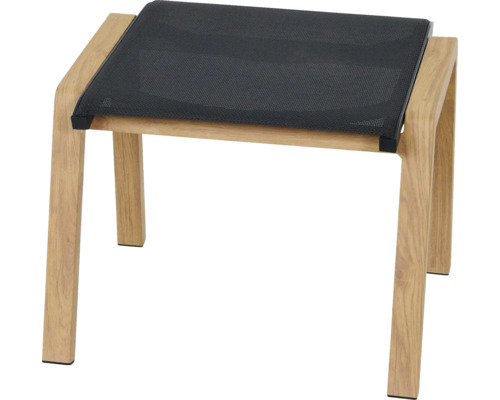 Gartenhocker Siena Garden Catania aus hochwertigem Teakholz und Textilgewebe, stapelbar Hocker aus Holz mit schwarzer Sitzfläche