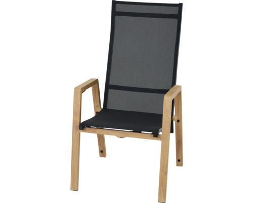Fauteuil de jardin Siena Garden Catania gris, piètement en aluminium, revêtement d’assise en textile robuste, dossier ajustable Chaise de jardin avec accoudoirs, revêtement textile et structure en bois