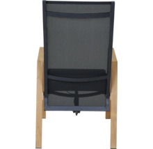 Chaise de jardin avec cadre en bois et revêtement en maille sur le dossier et l'assise