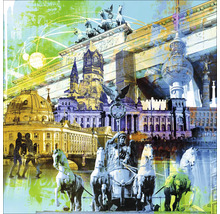 Collage représentant des monuments berlinois tels que la porte de Brandebourg et la tour de télévision