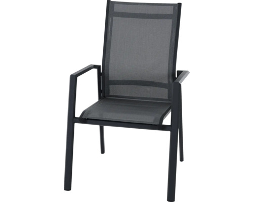 Fauteuil de jardin Siena Garden Tauro gris, piètement en aluminium, revêtement d’assise en textile robuste, empilable Chaise de jardin avec accoudoirs et revêtement textile