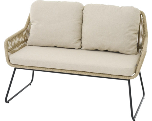 Banc de jardin deux places avec coussins et cadre en acier