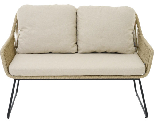 Banc de jardin avec coussins et pieds en acier