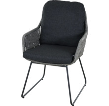 Fauteuil tressé avec pieds en métal et coussins en tissu