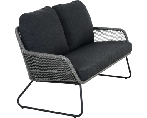 Canapé de jardin deux places avec coussins et structure en métal