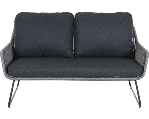 Canapé de jardin deux places avec coussins et tressage en corde