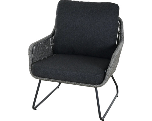 Fauteuil de jardin Siena Garden Kansas gris, piètement en acier inoxydable, revêtement d’assise en textile robuste Fauteuil de jardin avec coussins et pieds en métal