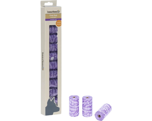 Beutel für Hundeabfall, Lavendelduft, biologisch abbaubar, in Spenderbox und Rollen