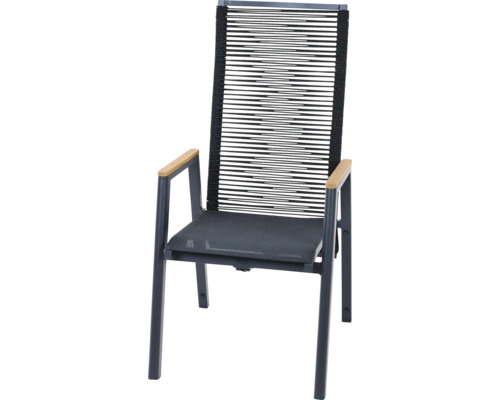 Fauteuil de jardin Siena Garden Bologna Move anthracite, piètement en aluminium, revêtement d’assise en matériau composite, dossier ajustable Fauteuil de jardin avec accoudoirs et cordage