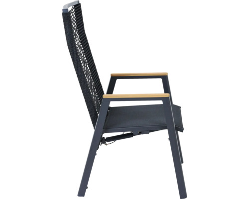 Fauteuil de jardin avec cadre en aluminium, revêtement textile et accoudoirs