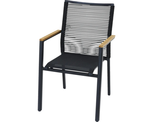 Fauteuil de jardin Siena Garden Bologna anthracite, piètement en aluminium, revêtement d’assise en matériau composite, empilable Chaise de jardin avec accoudoirs, cordage et structure en métal