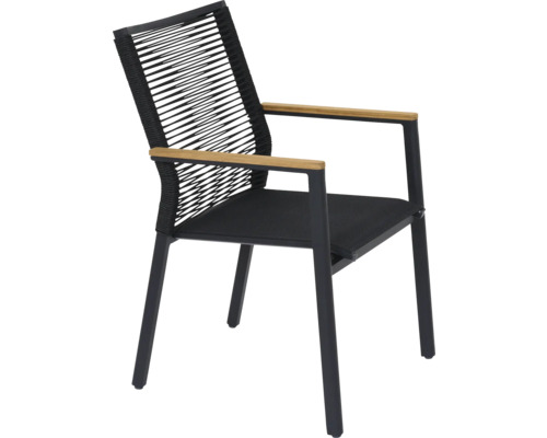 Chaise de jardin avec accoudoirs, revêtement en corde et structure en aluminium