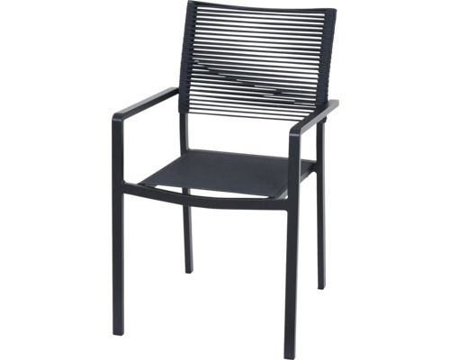 Fauteuil de jardin Siena Garden Leeds gris, piètement en aluminium, revêtement d’assise en matériau composite, empilable Fauteuil de jardin avec accoudoirs et revêtement en corde