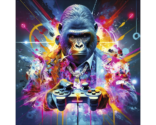 Peinture d''un gorille avec une console de jeu