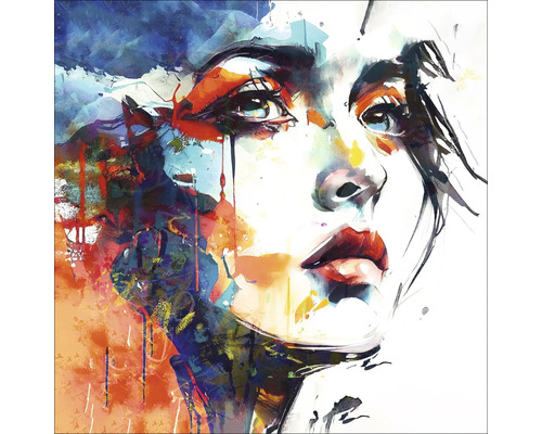 Glasbild Colorful Woman Face 30x30 cm Abstraktes Porträt einer Frau auf Leinwand
