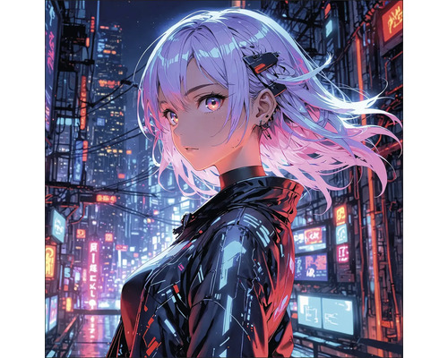 Illustration einer Frau mit Jacke vor einer Stadtkulisse