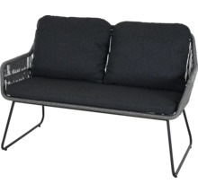 Banc de jardin gris avec coussin d'assise et dossier pour deux personnes