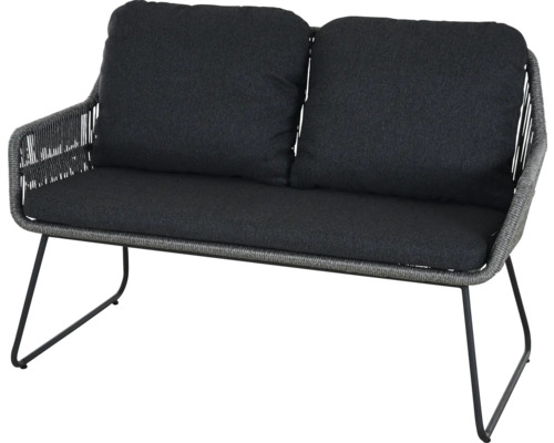 Banc de jardin gris avec coussin d'assise et dossier pour deux personnes