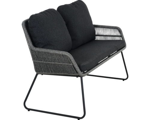 Fauteuil de jardin deux places gris avec coussins