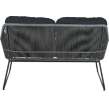 Banc de jardin avec dossier tressé et coussins d'assise