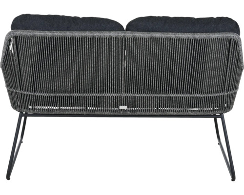 Banc de jardin avec dossier tressé et coussins d'assise