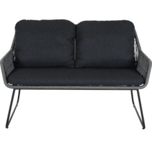 Banc de jardin gris avec deux places et coussins