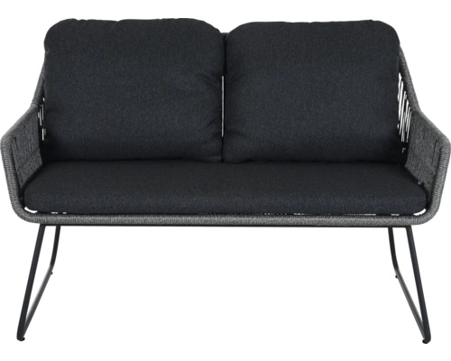 Banc de jardin gris avec deux places et coussins