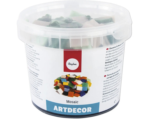 Glasmosaiksteine in einem transparenten Behälter von Artdecor.