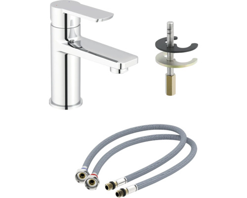 Robinet de lavabo avec matériel de fixation et flexibles de raccordement
