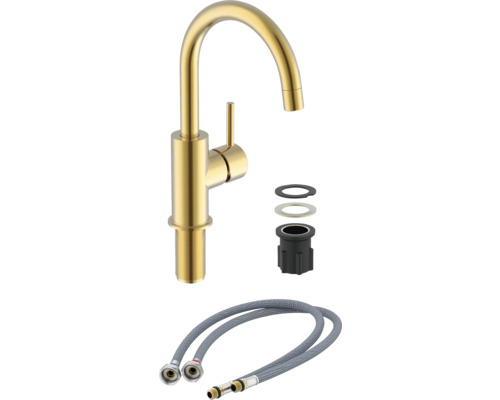 Küchenarmatur aus Metall mit Anschlussschläuchen und Montagematerial