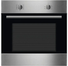 Edelstahl Einbaubackofen mit Bedienknöpfen und Glasfront