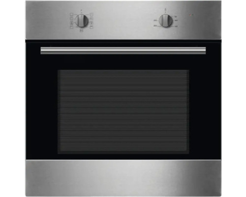 Edelstahl Einbaubackofen mit Bedienknöpfen und Glasfront