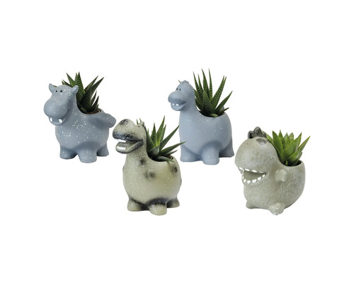 Quatre jardinières figurines animales avec des plantes succulentes