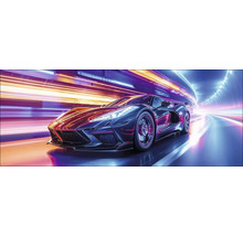 Voiture de sport traversant un tunnel lumineux